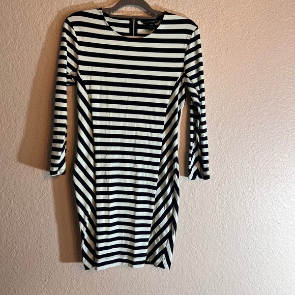 French Connection Striped Bodycon Dress Long‎ Sleeve Career Casual 14 - Picture 1 of 8